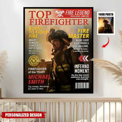 Personalized Firefighter Magazine Cover Poster / Canvas