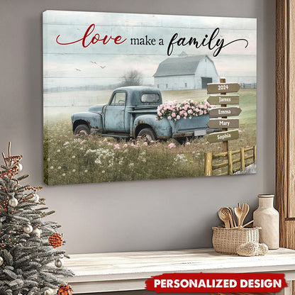 Heartfelt Personalized Family Canvas: 'Love Makes a Family' Rustic Wall Art