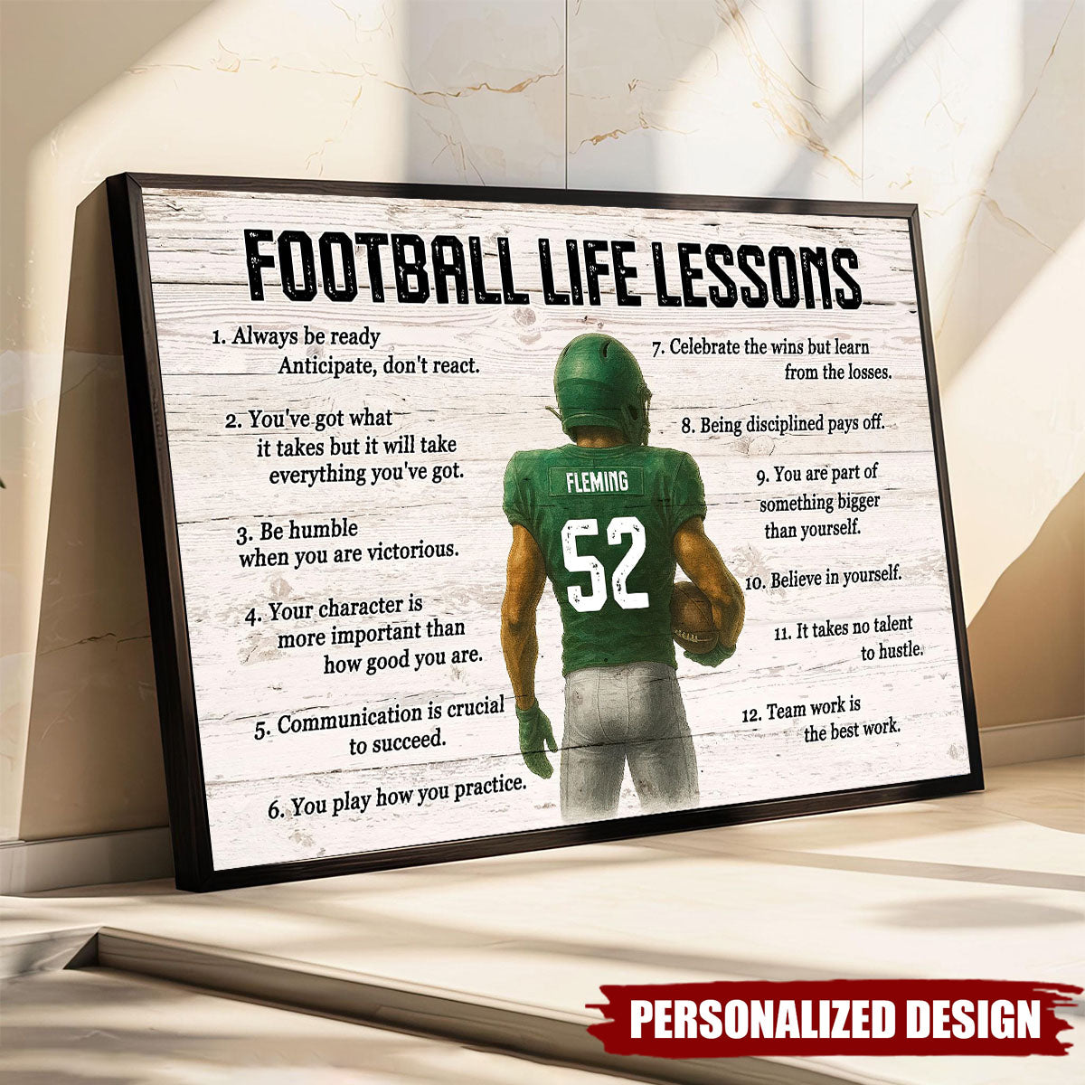 Personalized Football Life Lessons Poster / Canvas - Custom Gift for Teen Boys
