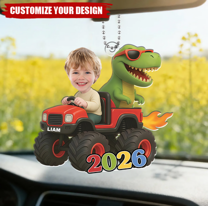 Custom Kid Photo Dinosaur Truck Car Ornament for Kids/Babies