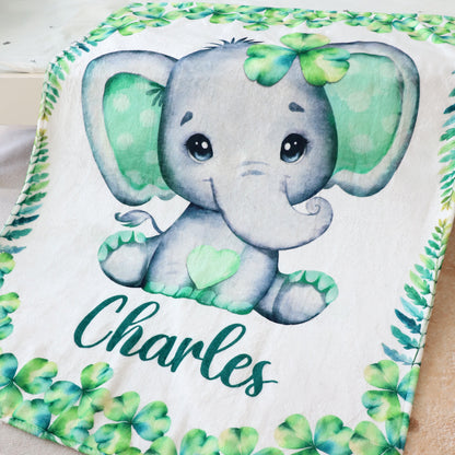 Personalized Clover Elephant Blanket with Name - Keepsake Gift for Kids
