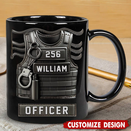 Personalized Police Officer Coffee Mug - “Serve And Protect” Custom Name & Badge Number Gift
