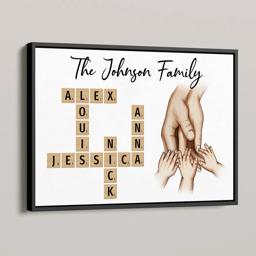 Family Hands In Hands - Personalized Family Crossword Poster / Canvas