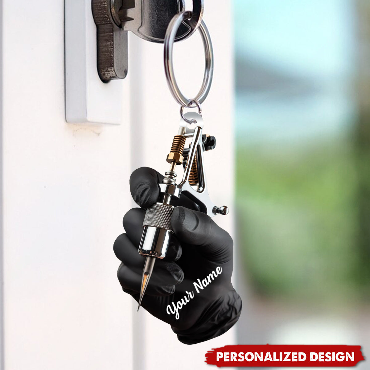 Personalized Tattoo Machine Christmas Keychain - Tattoo Artist Gift