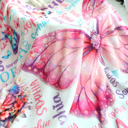 Personalized Colorful Butterfly Themed Name Blanket