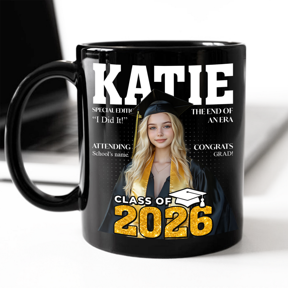 “Class of 2026” Magazine Style Black Mug - Personalized Custom Gift for Graduates