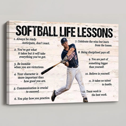 Personalized Custom Softball Life Lessons Canvas / Poster - Custom Motivational Softball Gift For Women Softball Players