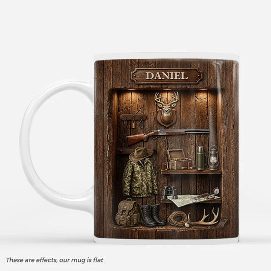 Personalized Hunter Mug - Custom Wooden Cabin Deer Hunting Coffee Mug