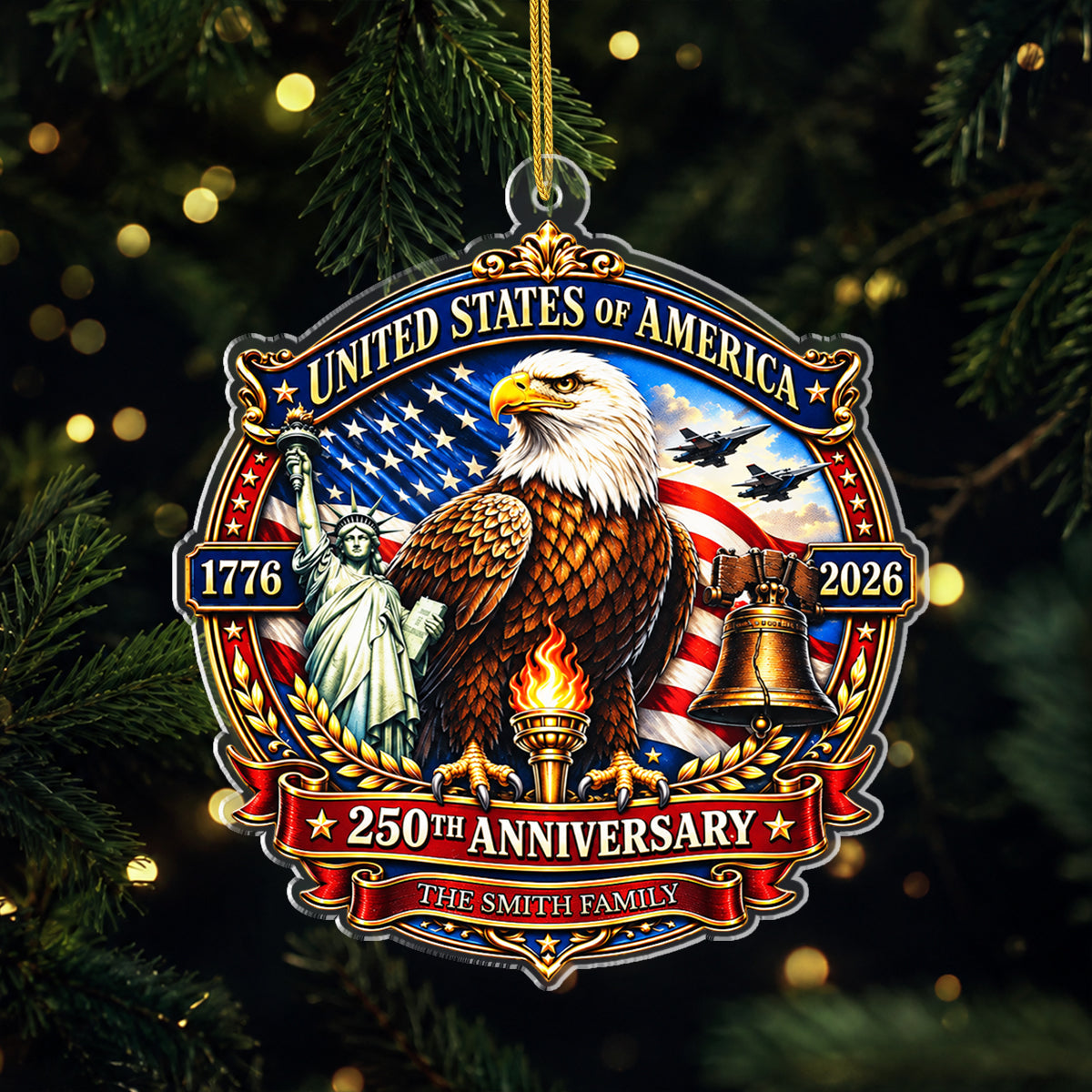 USA 250th Anniversary Eagle Acrylic Ornament - Personalized Patriotic Family Christmas Keepsake