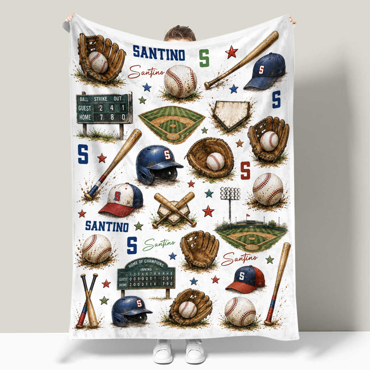 Personalized Baseball Blanket personalization view for Son/Grandson