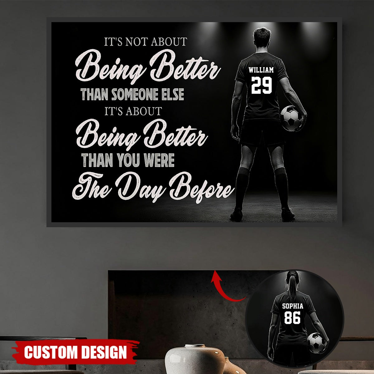“It’s About Being Better” Motivational Soccer Canvas / Poster - Personalized Wall Art for Girls