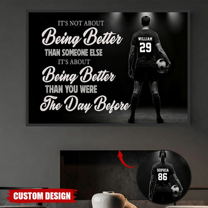 “It’s About Being Better” Motivational Soccer Canvas / Poster - Personalized Wall Art for Girls