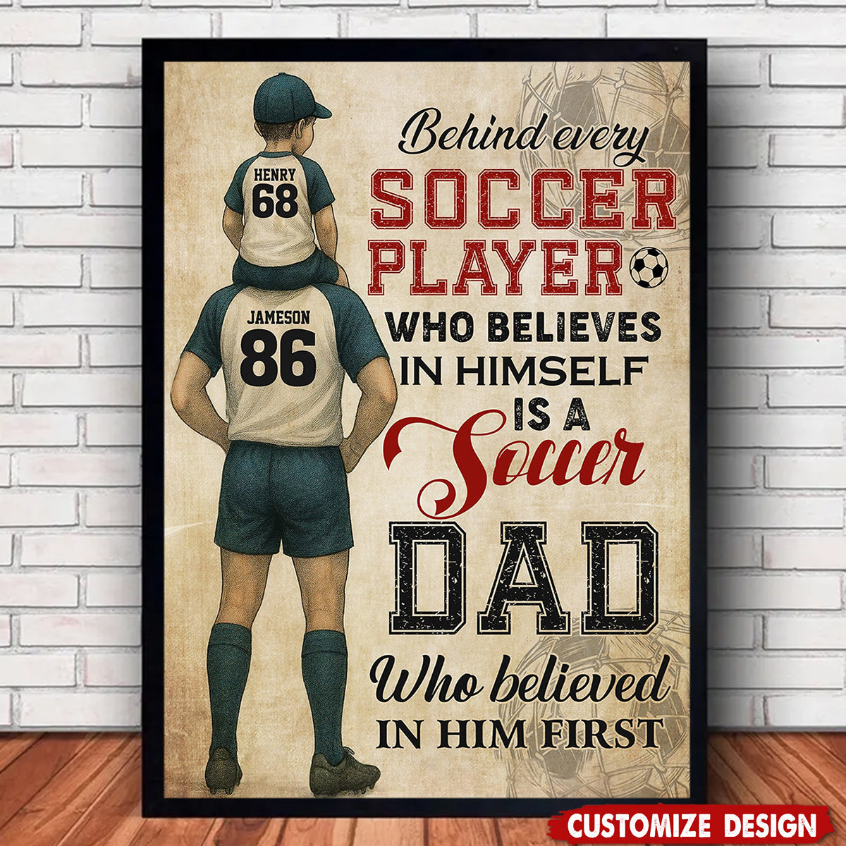 Personalized Soccer Dad & Son Poster / Canvas - Birthday or Father’s Day Gift for Soccer Fans