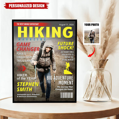 Custom Hiking Magazine Cover Poster / Canvas (Upload Your Photo) - Gift for Hiking Lovers