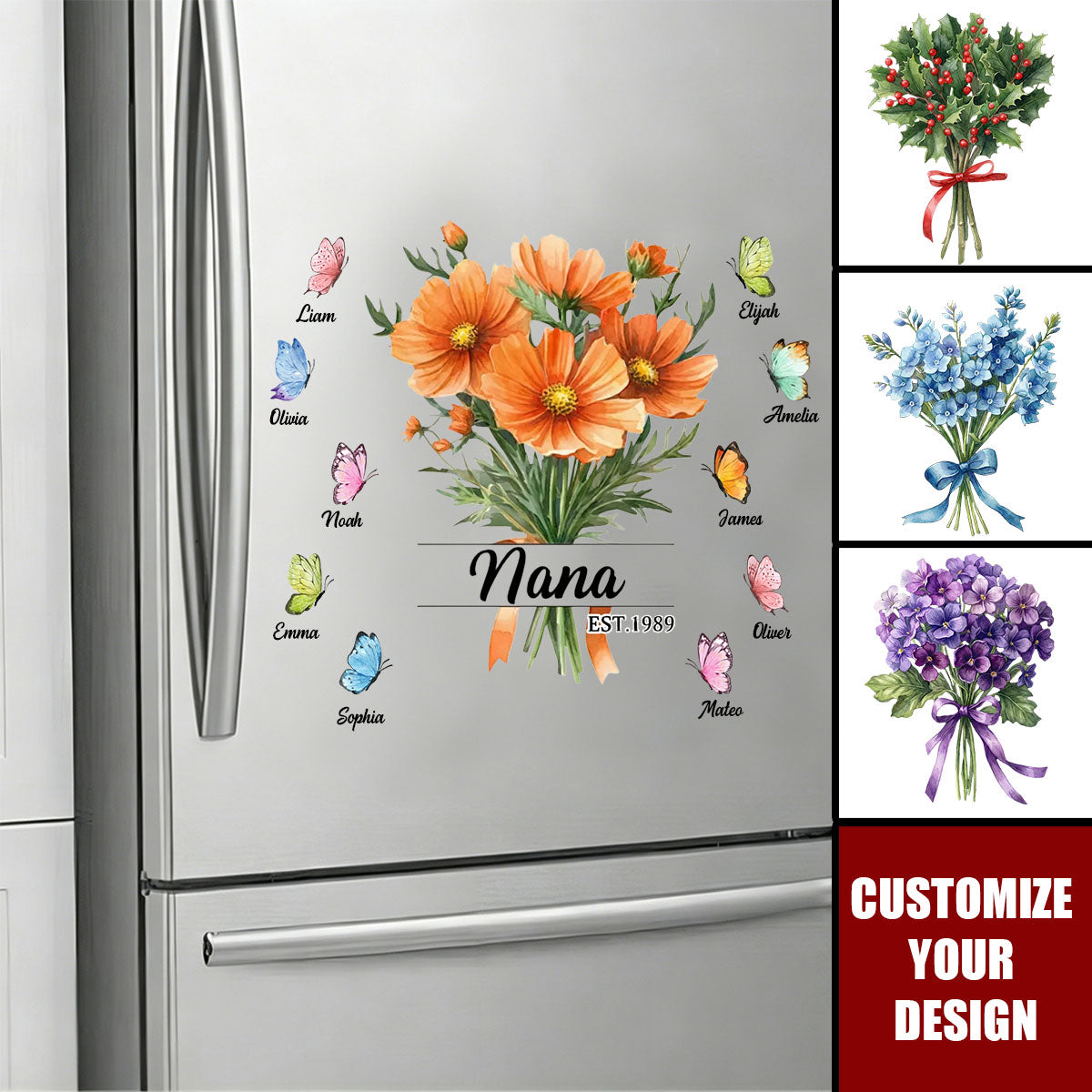 Personalized Watercolor Birth Flower Stickers - Gift for Mom & Grandma