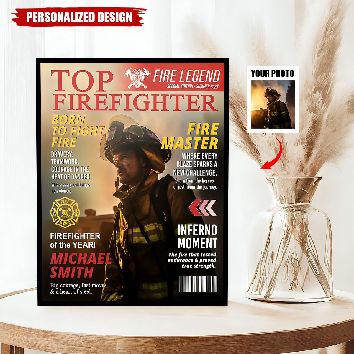 Personalized Firefighter Magazine Cover Poster / Canvas