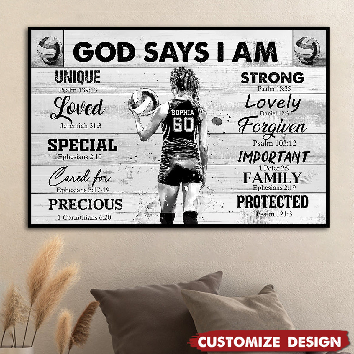“God Says I Am” Personalized Volleyball Poster / Canvas - Custom Gift for Girls & Volleyball Lovers