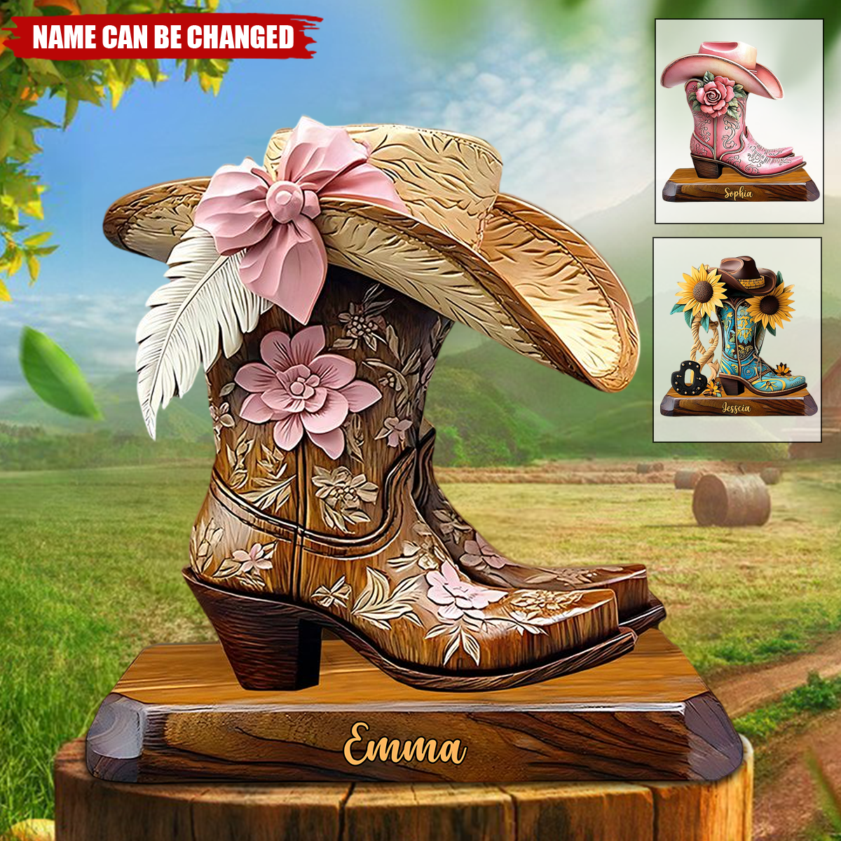 Personalized Cowgirl Boots Plaque personalization view for Mom