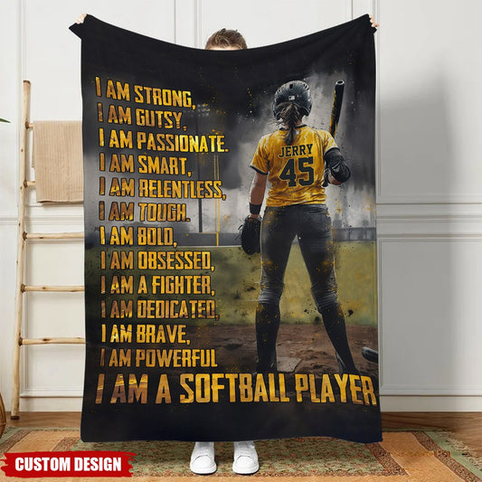 Personalized Softball Champion Blanket - Gift for Your Star Player Daughter
