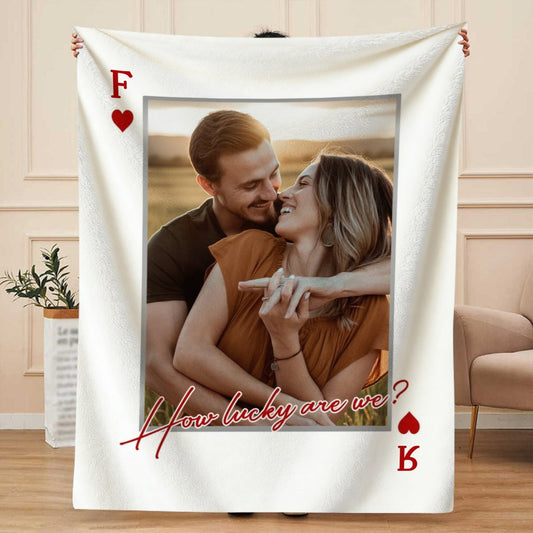Personalized “Playing Cards” Photo Blanket - Custom Anniversary Gift for Couple