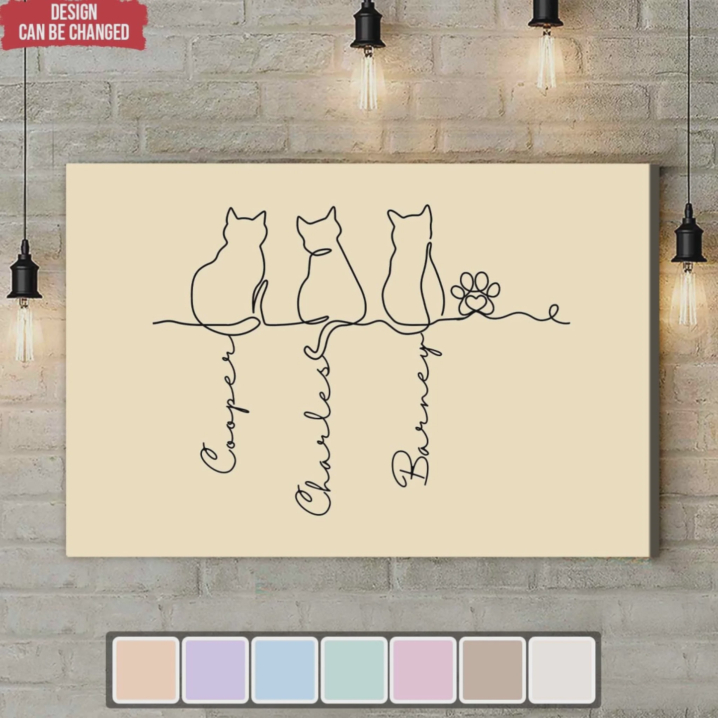 Personalized Adorable Cats Line Art Poster / Canvas - Unique Gift for Cat Lovers