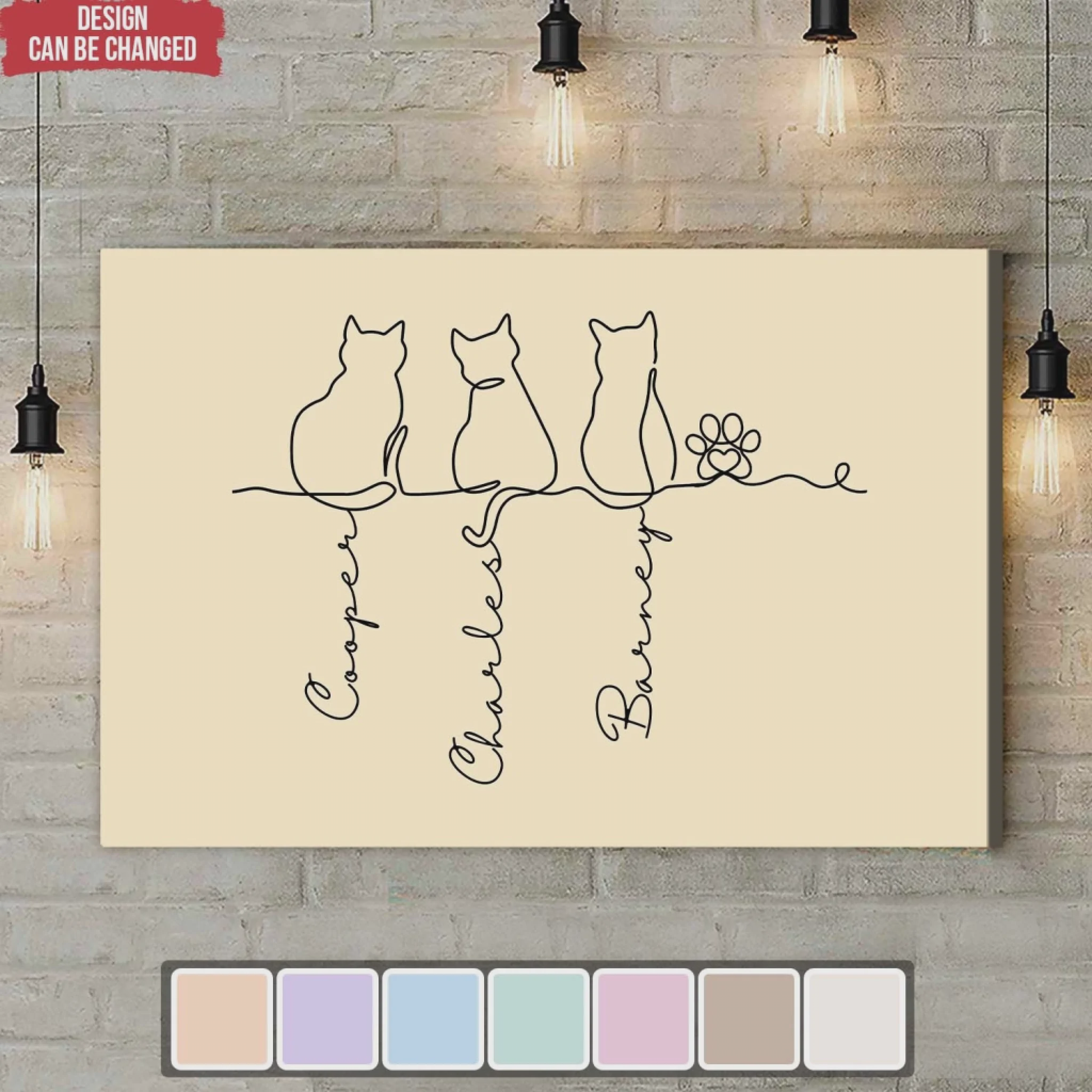 Personalized Adorable Cats Line Art Poster / Canvas - Unique Gift for Cat Lovers