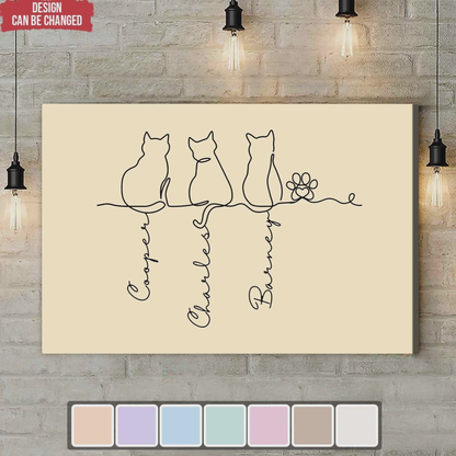 Personalized Adorable Cats Line Art Poster / Canvas - Unique Gift for Cat Lovers