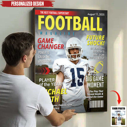 Custom Football Magazine Cover Poster / Canvas - Personalized Gift For Football Player