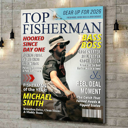 Personalized Custom Fishing Magazine Cover Poster / Canvas - Angler Funny Gift For Fisherman