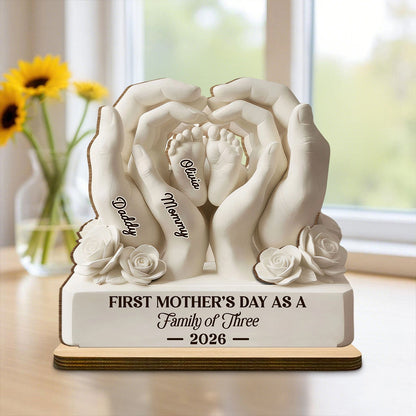 First Mother's Day As A Family Of Three - Personalized Custom 2-Layer Wood Plaque