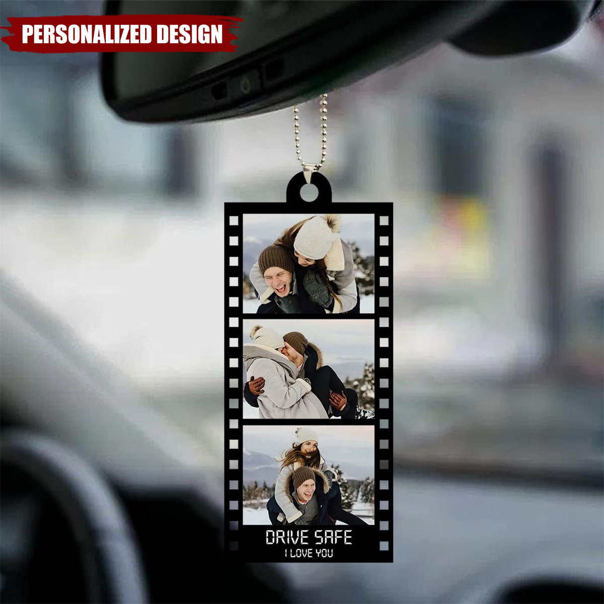 Personalized Photo Film Strip Car Ornament - Custom Gift for Couples