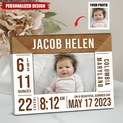 Custom Birth Announcement Picture Frame for Kids/Babies with personalized design details for meaningful gifting