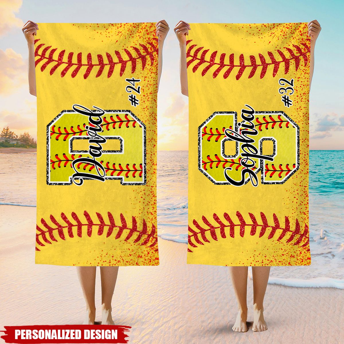 Personalized Softball Beach Towel - Custom Team Name & Number Summer Gift