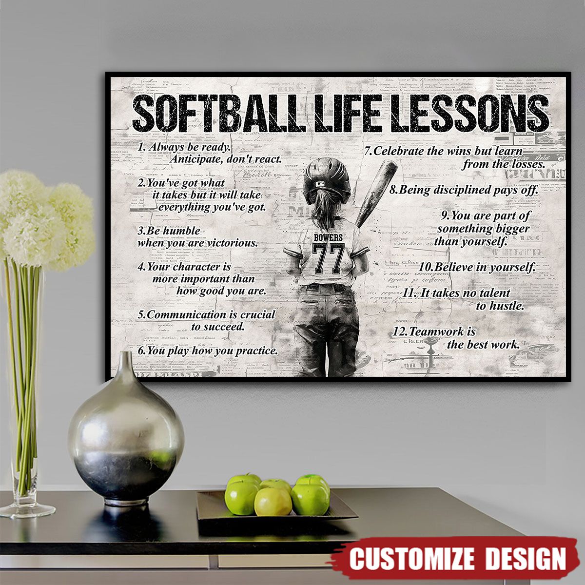 Personalized Softball Girl Poster / Canvas - Custom Gift For Young Softball Fans