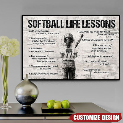 Personalized Softball Girl Poster / Canvas - Custom Gift For Young Softball Fans