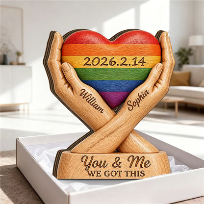 Custom Pride Rainbow Heart Wood Plaque personalization view for Couples