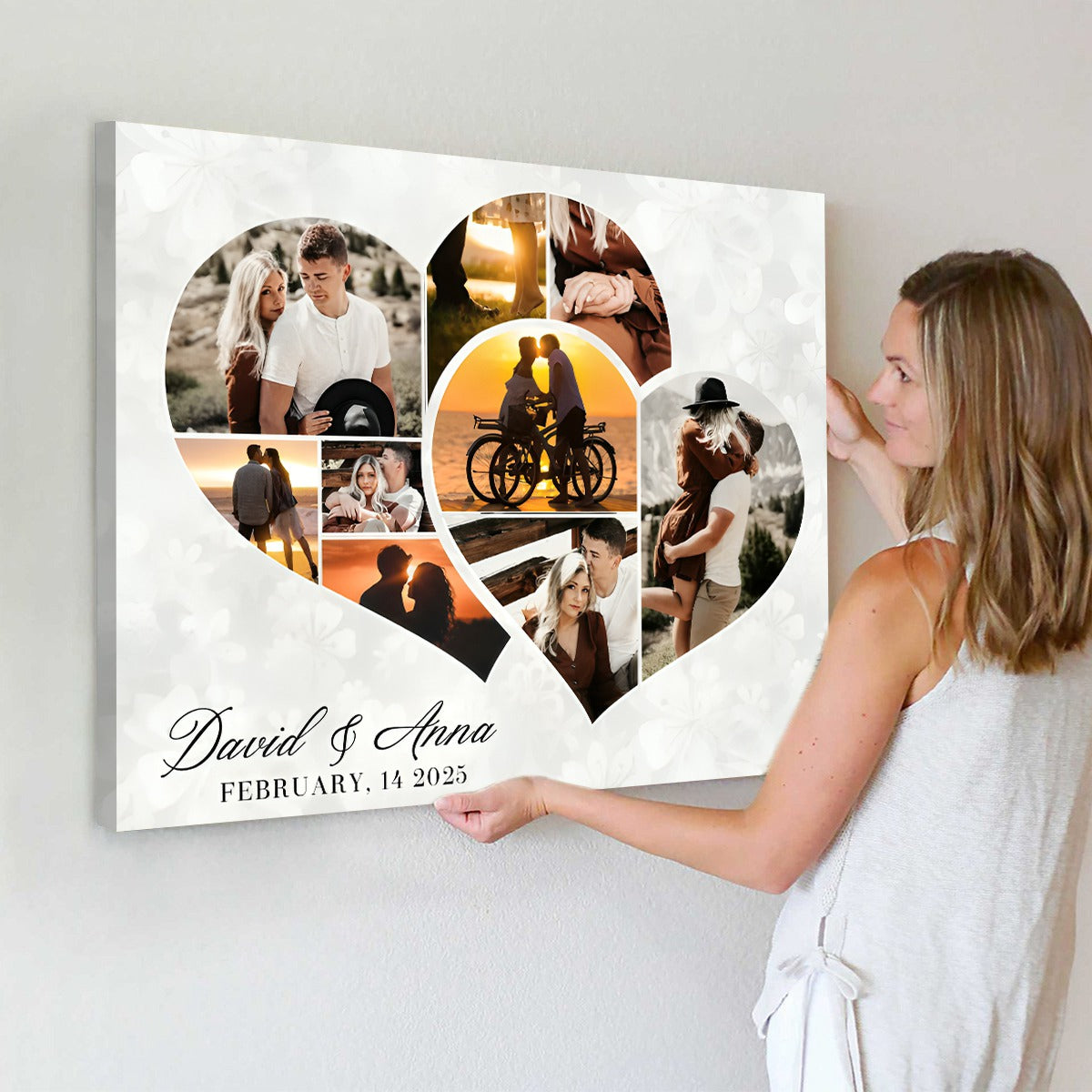 Personalized Two Hearts Entangled Photo Collage Canvas / Poster - Love Story Anniversary Gift For Couples
