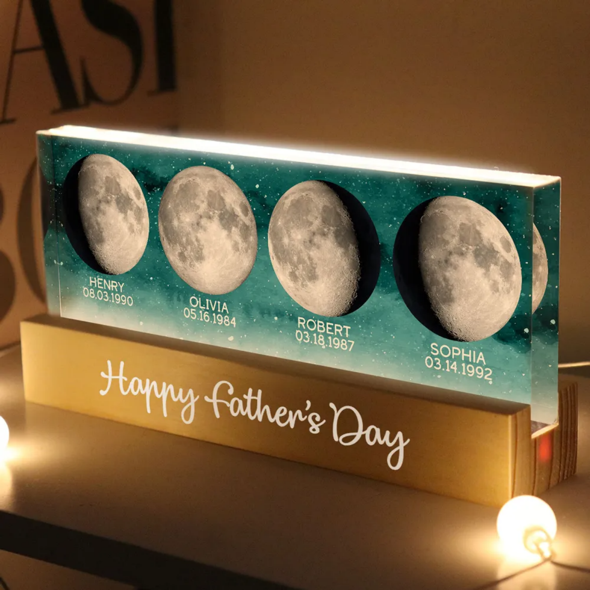 The Day You Became Our Dad - Personalized Custom Starry Moon Phase LED Night Light