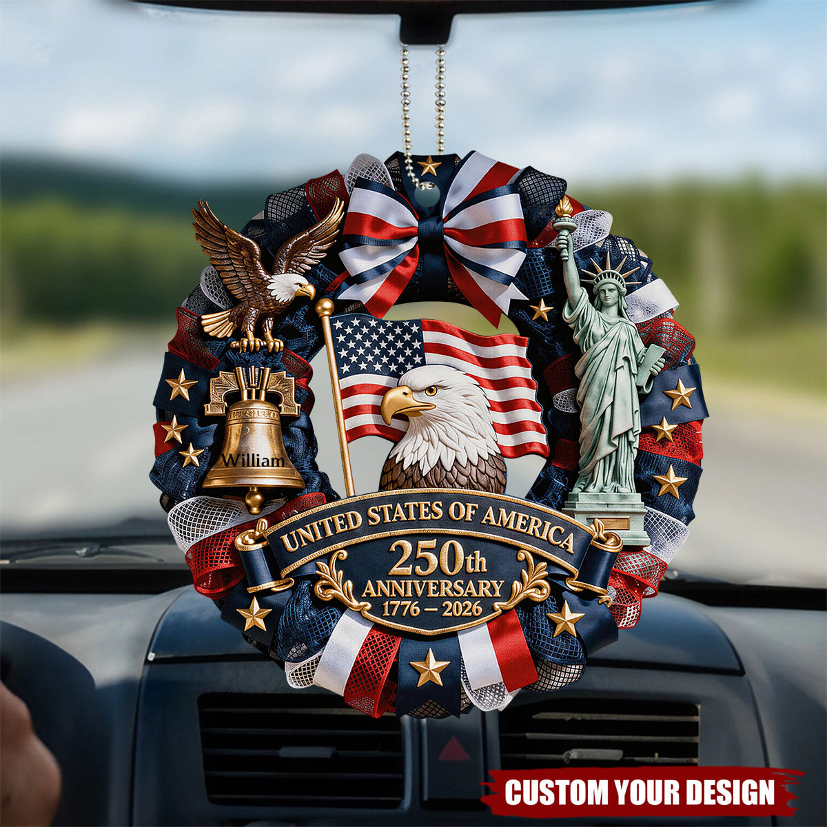US 250th Anniversary - Personalized Patriot Car Ornament