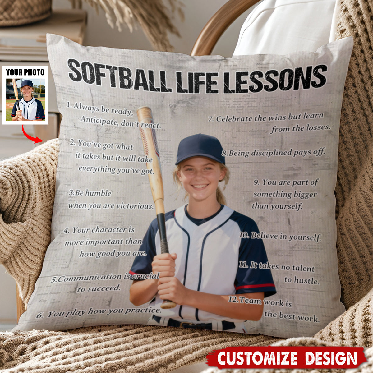 Personalized Custom Softball Life Lessons Photo Pillow - Gift For Softball Lovers