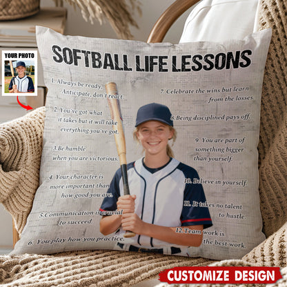 Personalized Custom Softball Life Lessons Photo Pillow - Gift For Softball Lovers