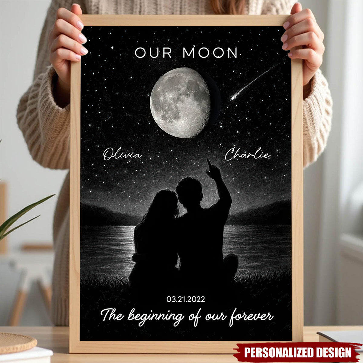Personalized Night Sky Couple Moon Phase Poster / Canvas - Custom Valentine's Day Gift