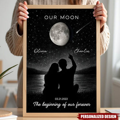 Personalized Night Sky Couple Moon Phase Poster / Canvas - Custom Valentine's Day Gift