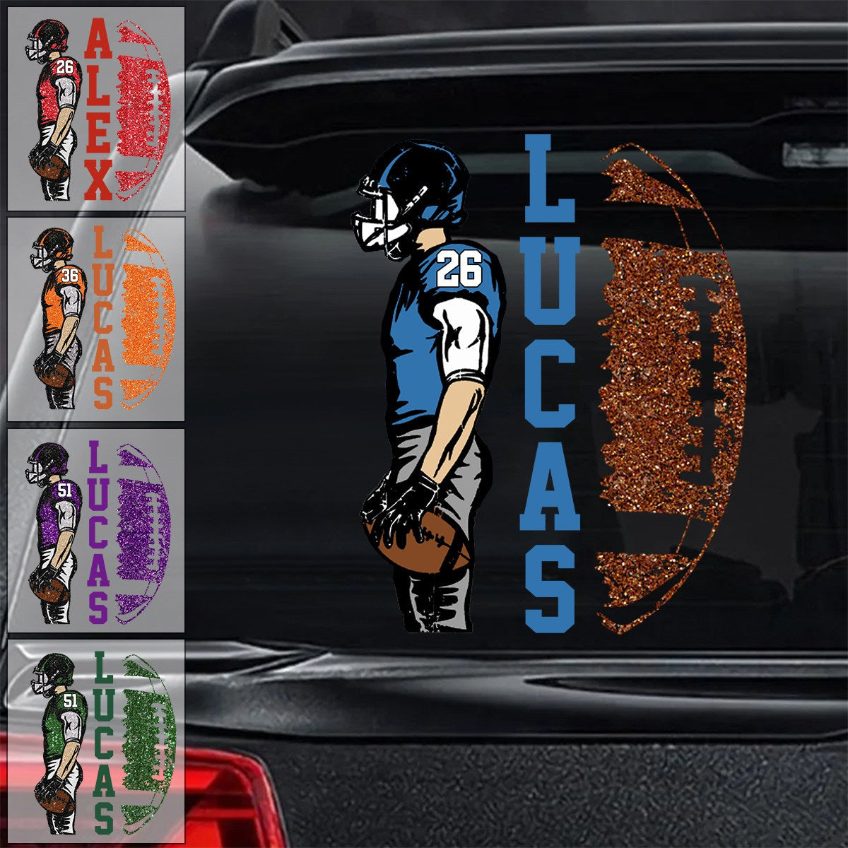 Personalized Football Player Car Decal personalization view for Mom