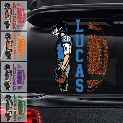 Personalized Football Player Car Decal personalization view for Mom