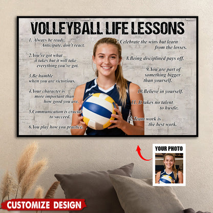 Personalized Volleyball Poster / Canvas - “Life Lessons” Custom Photo Print for Volleyball Lovers