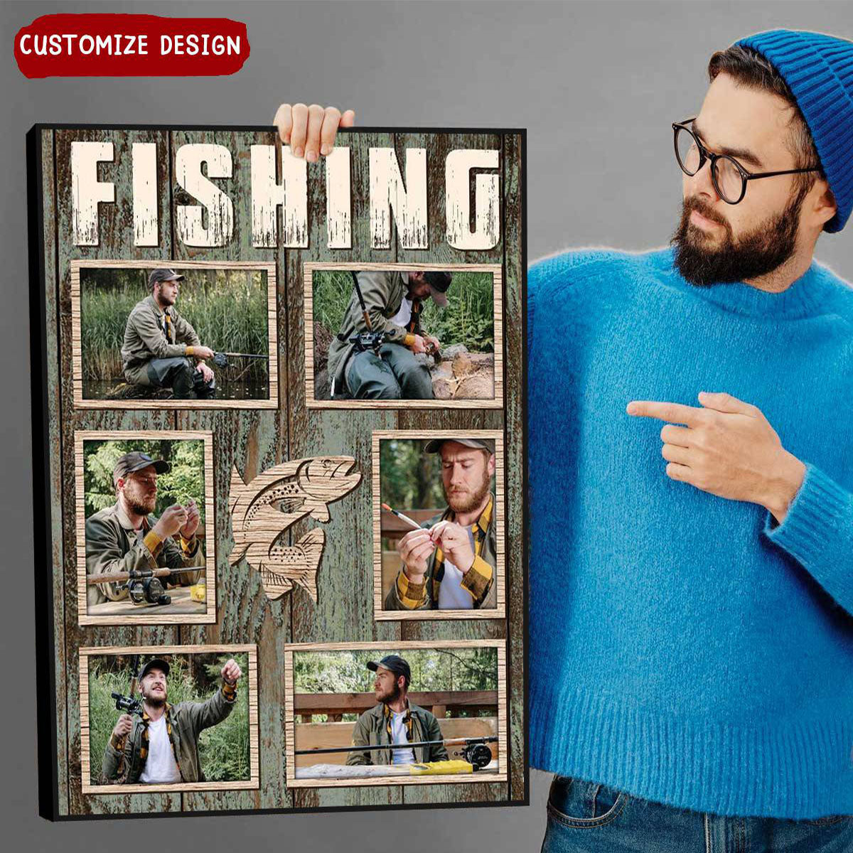 Personalized Fishing Collage Poster / Canvas - Custom Photo Wall Art for Anglers