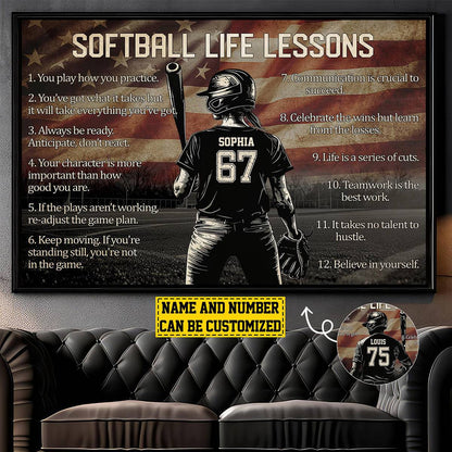 Personalized American Softball Life Lesson Poster / Canvas - Gift For Softball Lovers