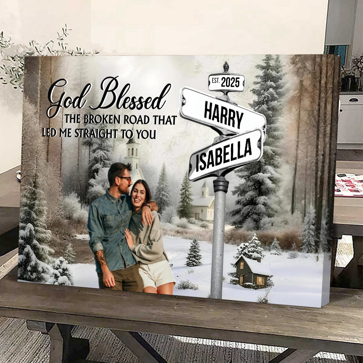 Classic Crossroad Of Love - Personalized Custom Couple Photo Anniversary Canvas / Poster