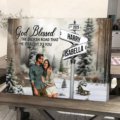 Classic Crossroad Of Love - Personalized Custom Couple Photo Anniversary Canvas / Poster